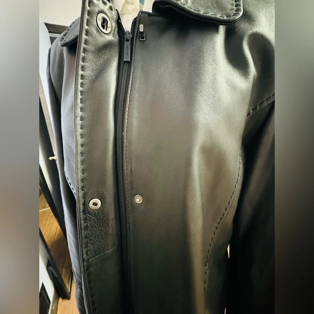 CALVIN KLEIN Leather Jacket women Size Large Full Zipper